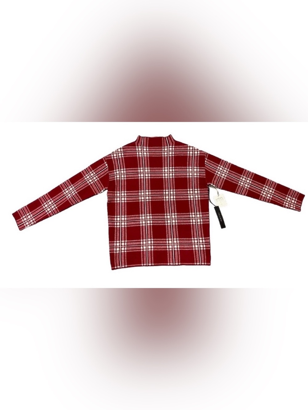 Tahari Red White Plaid Mock Neck Pullover Long Sleeve Sweater Womens Size XS NWT